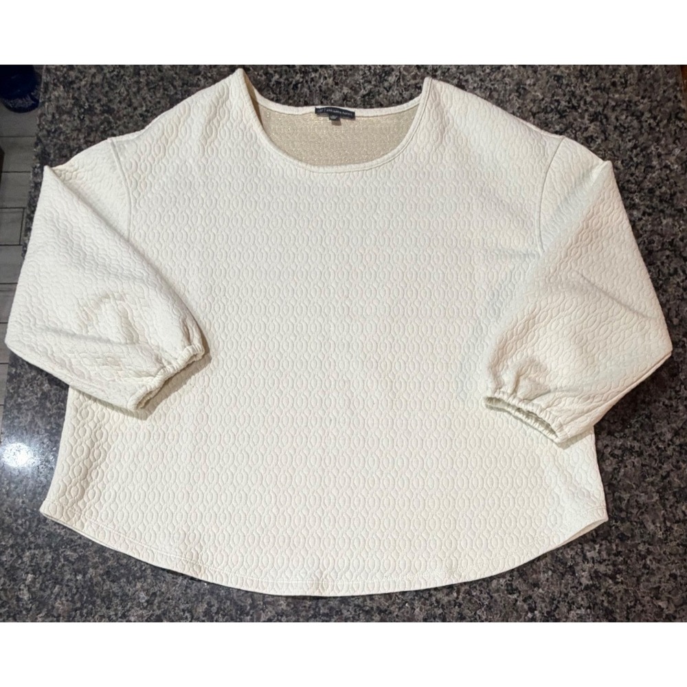 Adrianna Papell Womens 1X Cream Textured Honeycomb Metallic Knit Balloon Sleeve